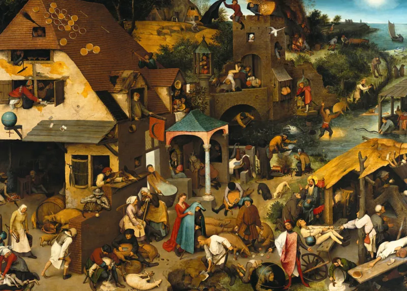 2 Puzzles - Pieter Brueghels Kunst: Niederländische Sprichwörter - Die Volkszählung zu Bethlehem