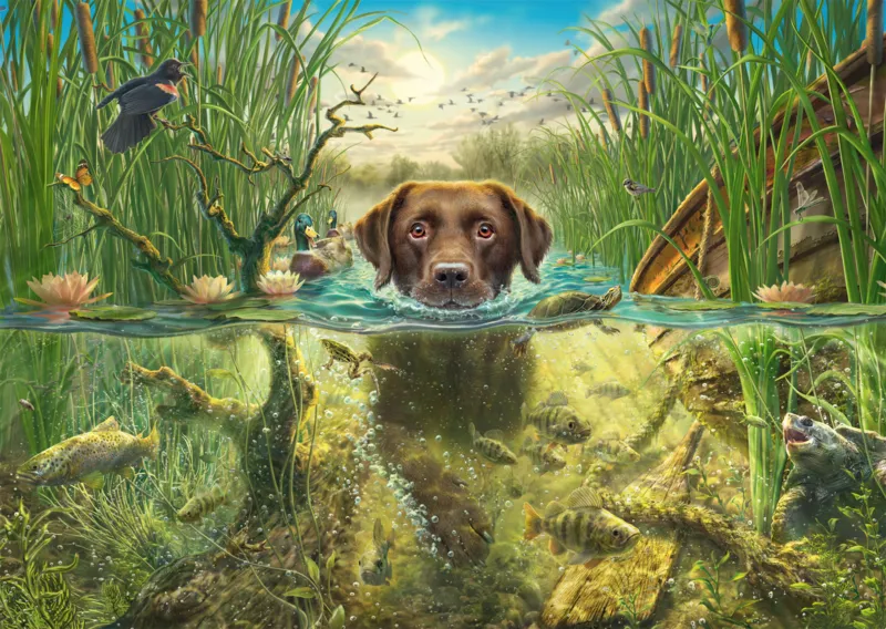 Hundeliebe - Brauner Labrador im Kühlen Nass
